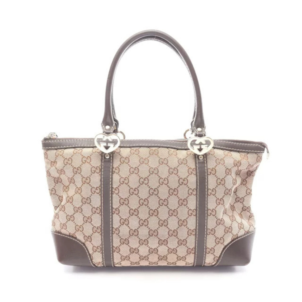 Gucci Lovely GG Canvas Tote Bag Leather Beige Cream Brown